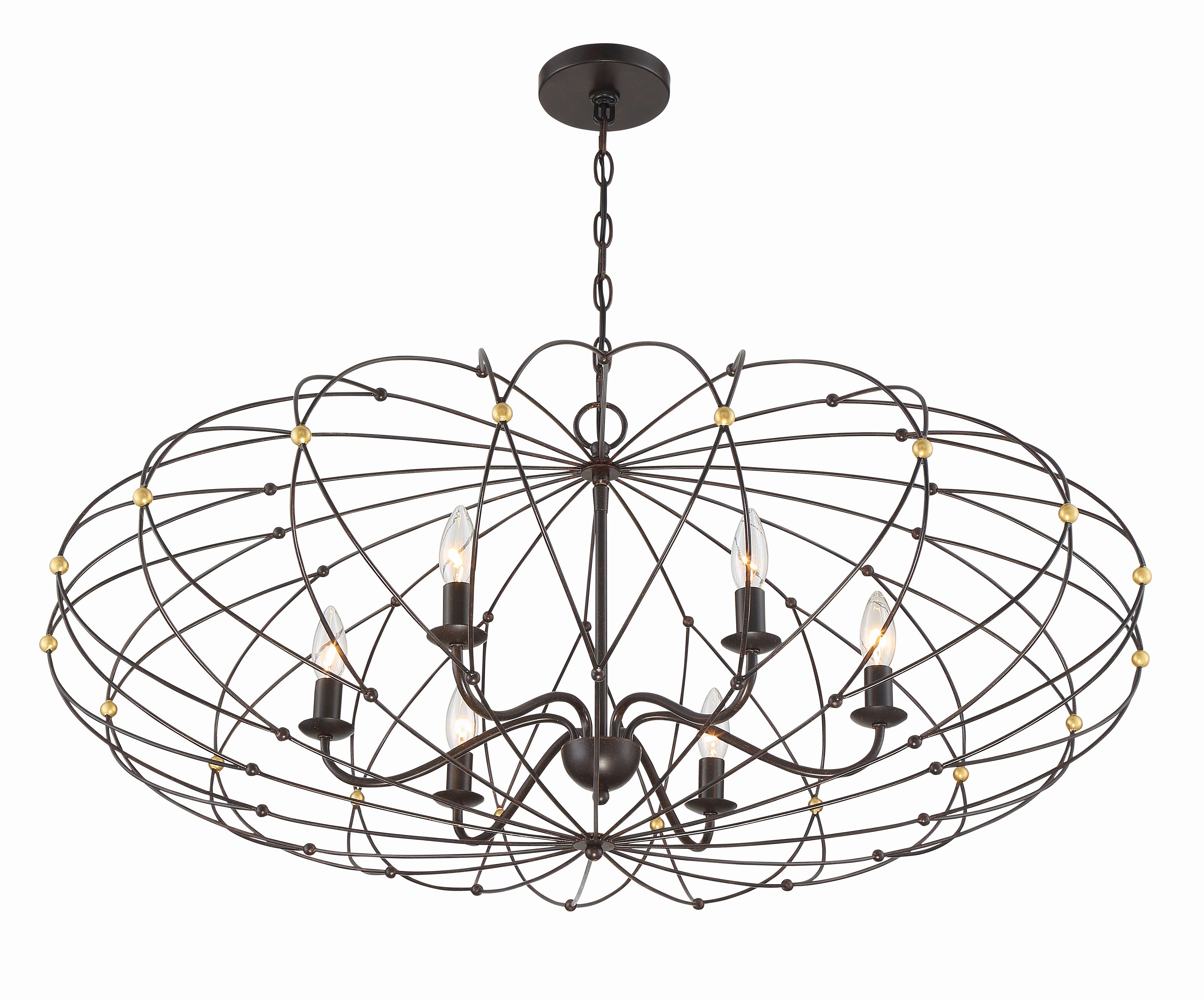 Crystorama Zucca ZUC-A9036-EB-GA – 38.25 Inch – 6 Light – Chandelier – English Bronze + Antique Gold – Dry Rated