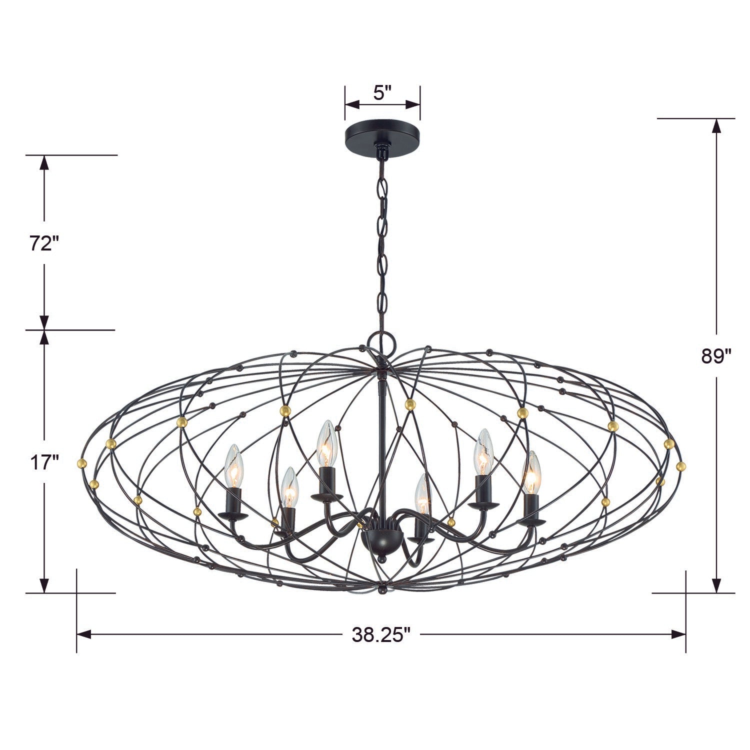 Crystorama Zucca ZUC-A9036-EB-GA – 38.25 Inch – 6 Light – Chandelier – English Bronze + Antique Gold – Dry Rated