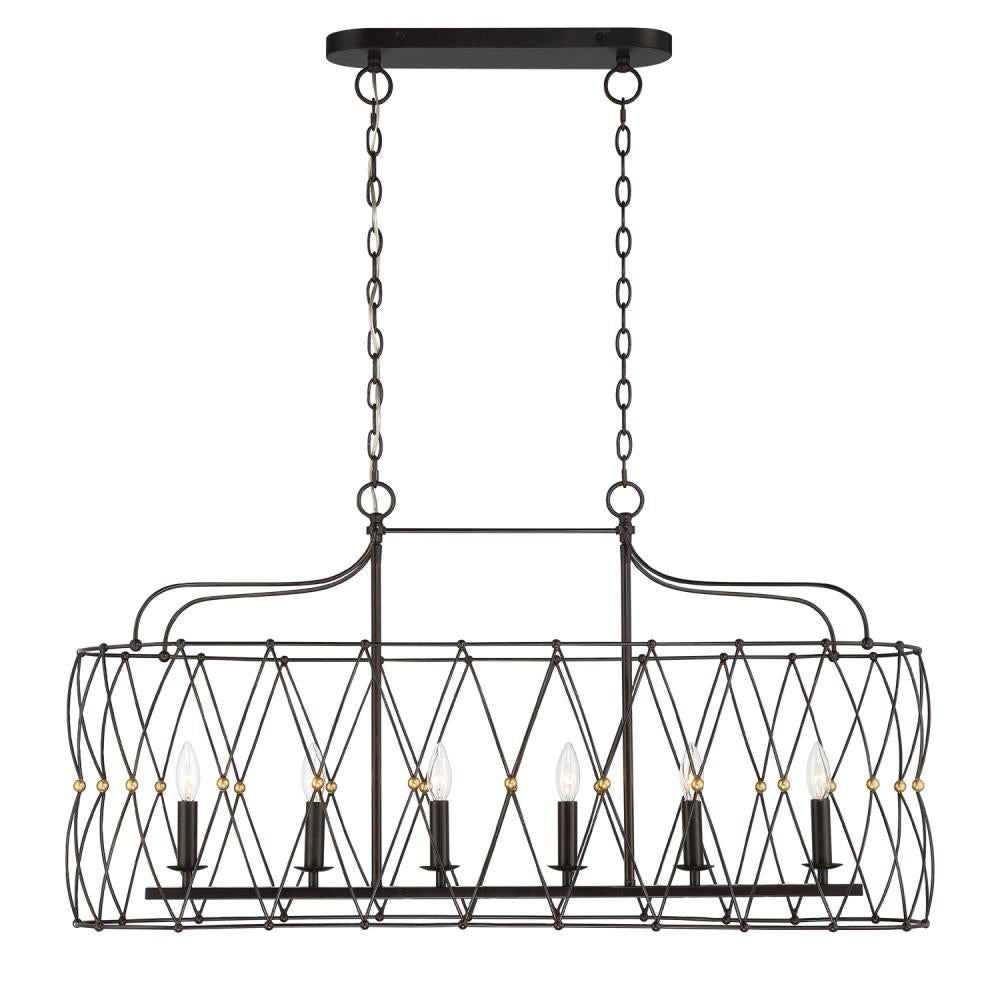 Zucca 6 Light English Bronze + Antique Gold Linear Chandelier