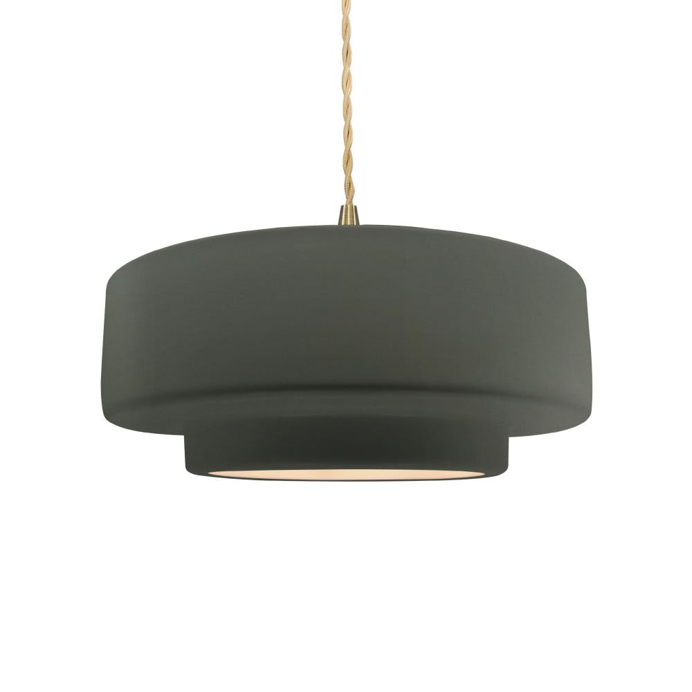 Justice Design Group RADIANCE CER-6543-PWGN-BRSS-BEIG-TWST Pendant - Pewter Green