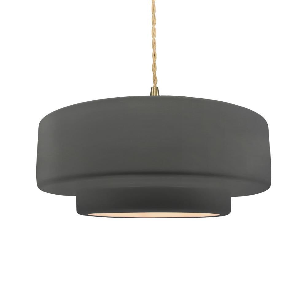 Justice Design Group RADIANCE CER-6545-GRY-BRSS-BEIG-TWST Pendant - Gloss Grey