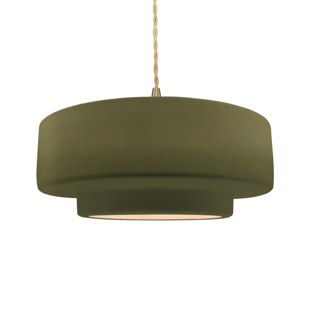 Justice Design Group RADIANCE CER-6545-MGRN-BRSS-BEIG-TWST-LED1-700 Pendant - Matte Green