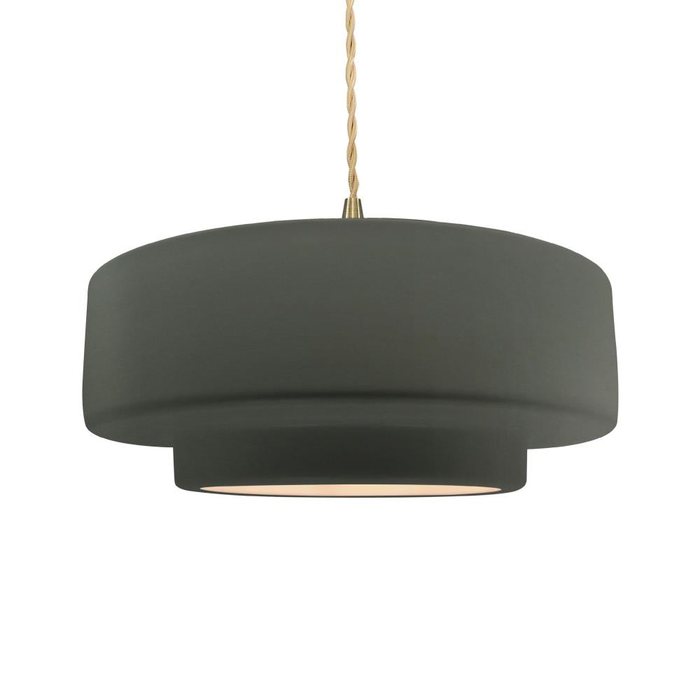 Justice Design Group RADIANCE CER-6545-PWGN-BRSS-BEIG-TWST Pendant - Pewter Green