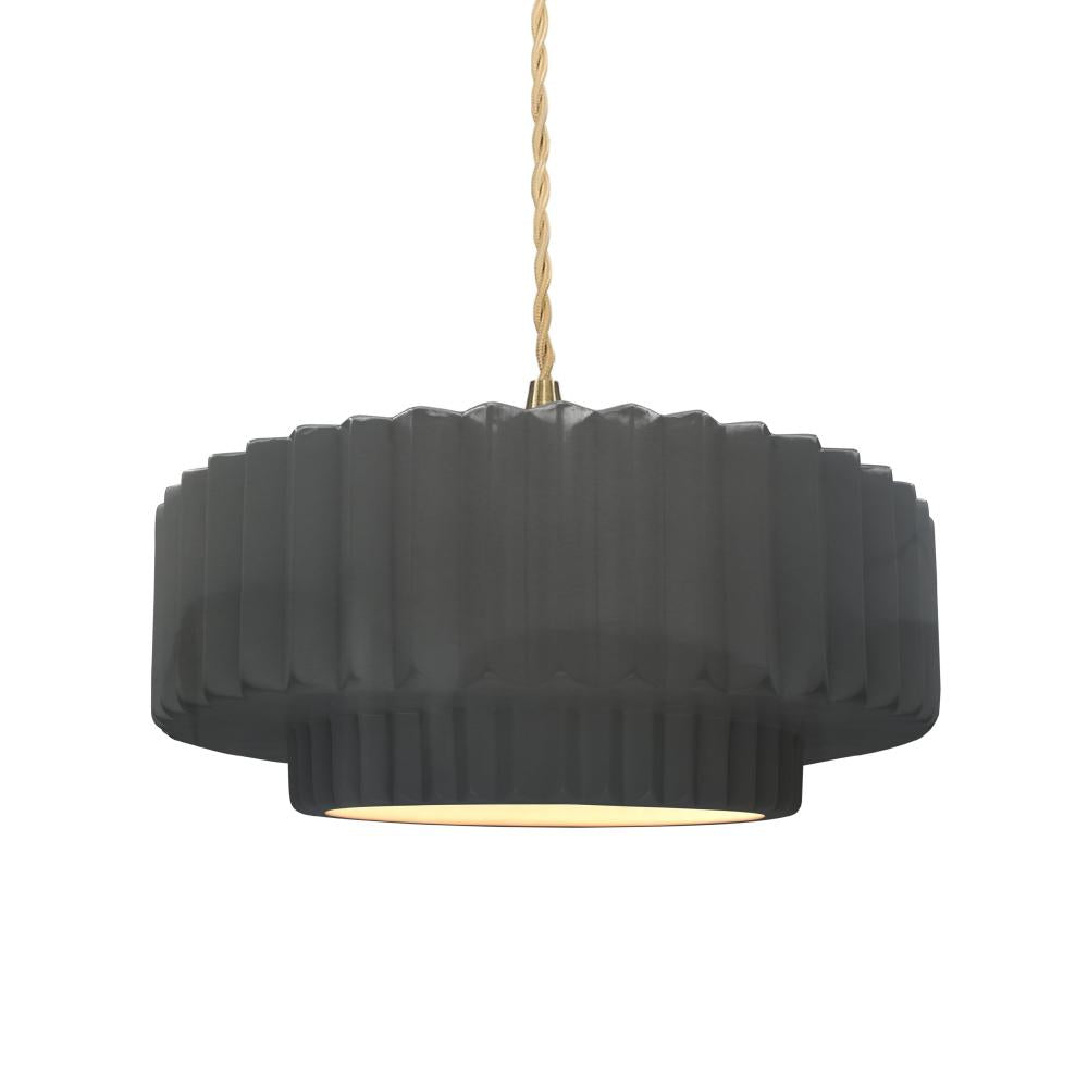 Justice Design Group RADIANCE CER-6553-GRY-BRSS-BEIG-TWST Pendant - Gloss Grey