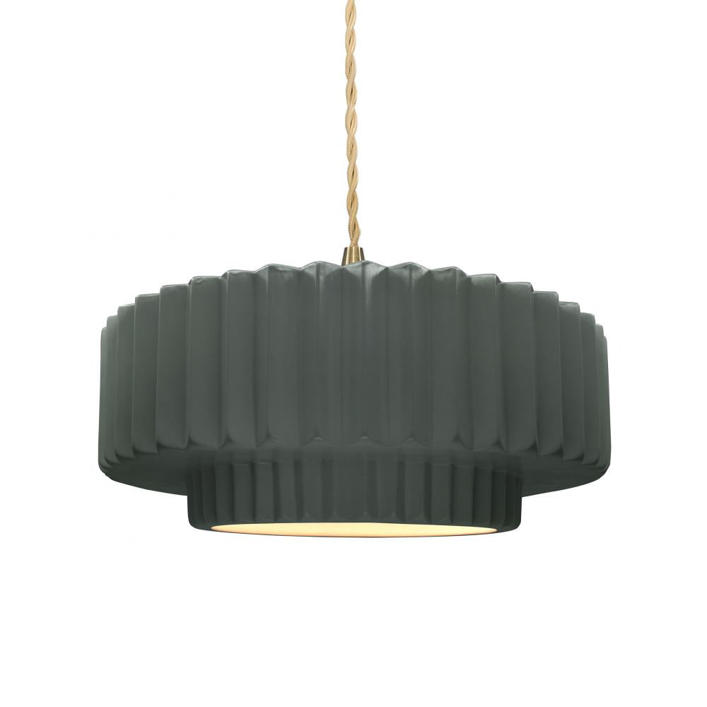 Justice Design Group RADIANCE CER-6553-PWGN-BRSS-BEIG-TWST Pendant - Pewter Green