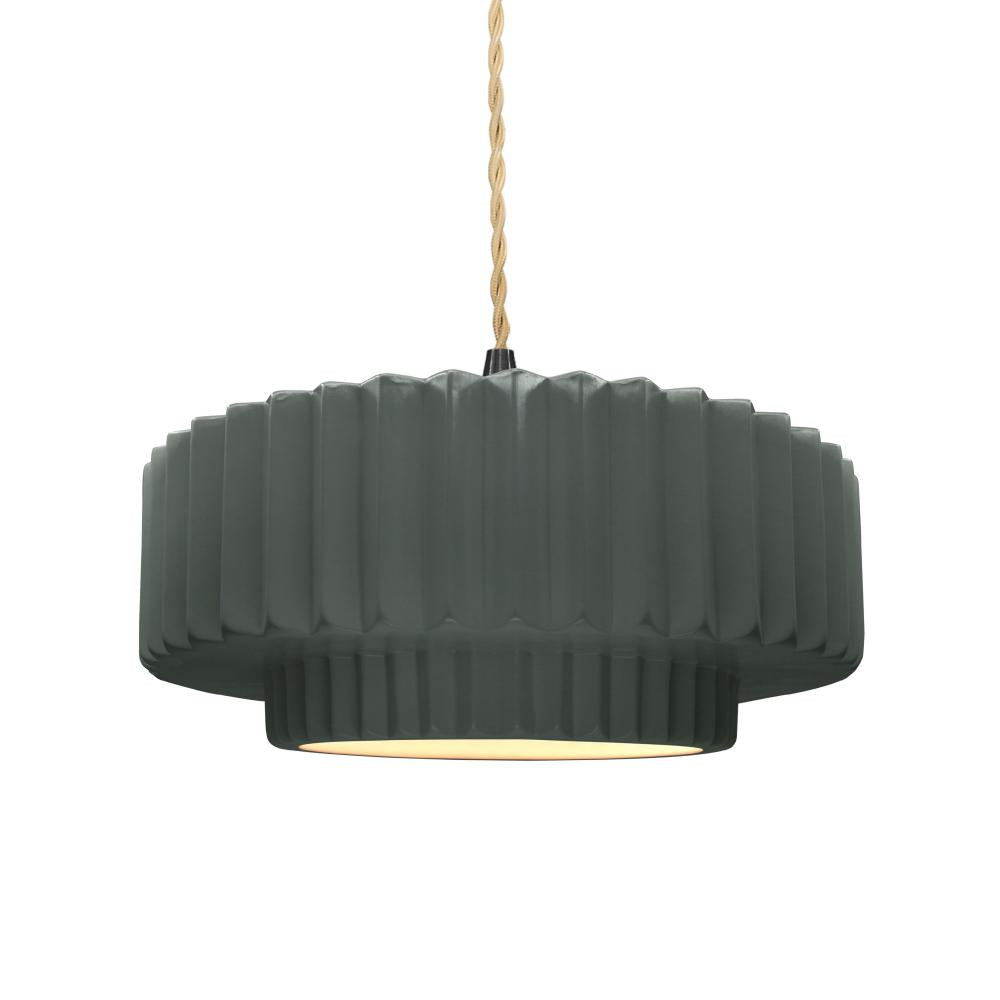 Justice Design Group RADIANCE CER-6553-PWGN-MBLK-BEIG-TWST-LED1-700 Pendant - Pewter Green