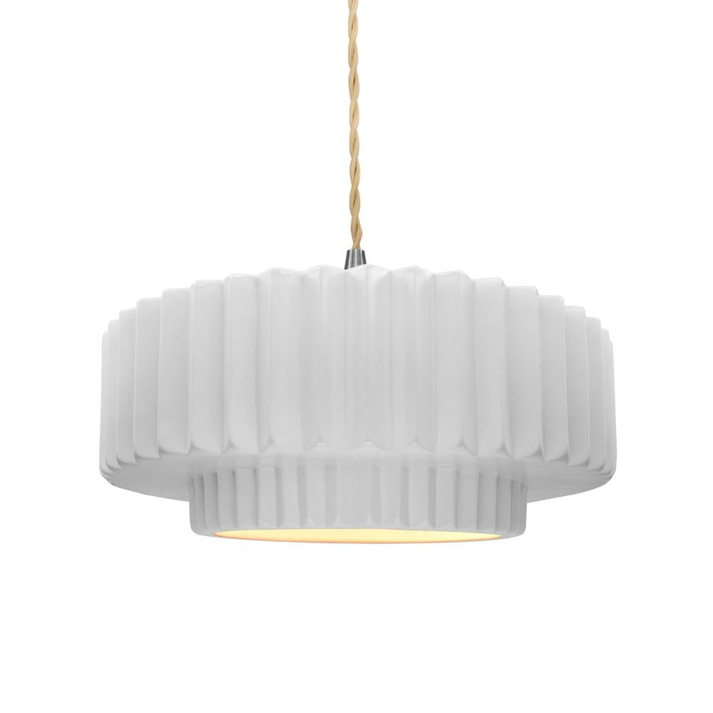 Justice Design Group RADIANCE CER-6553-WHT-NCKL-BEIG-TWST Pendant - Gloss White