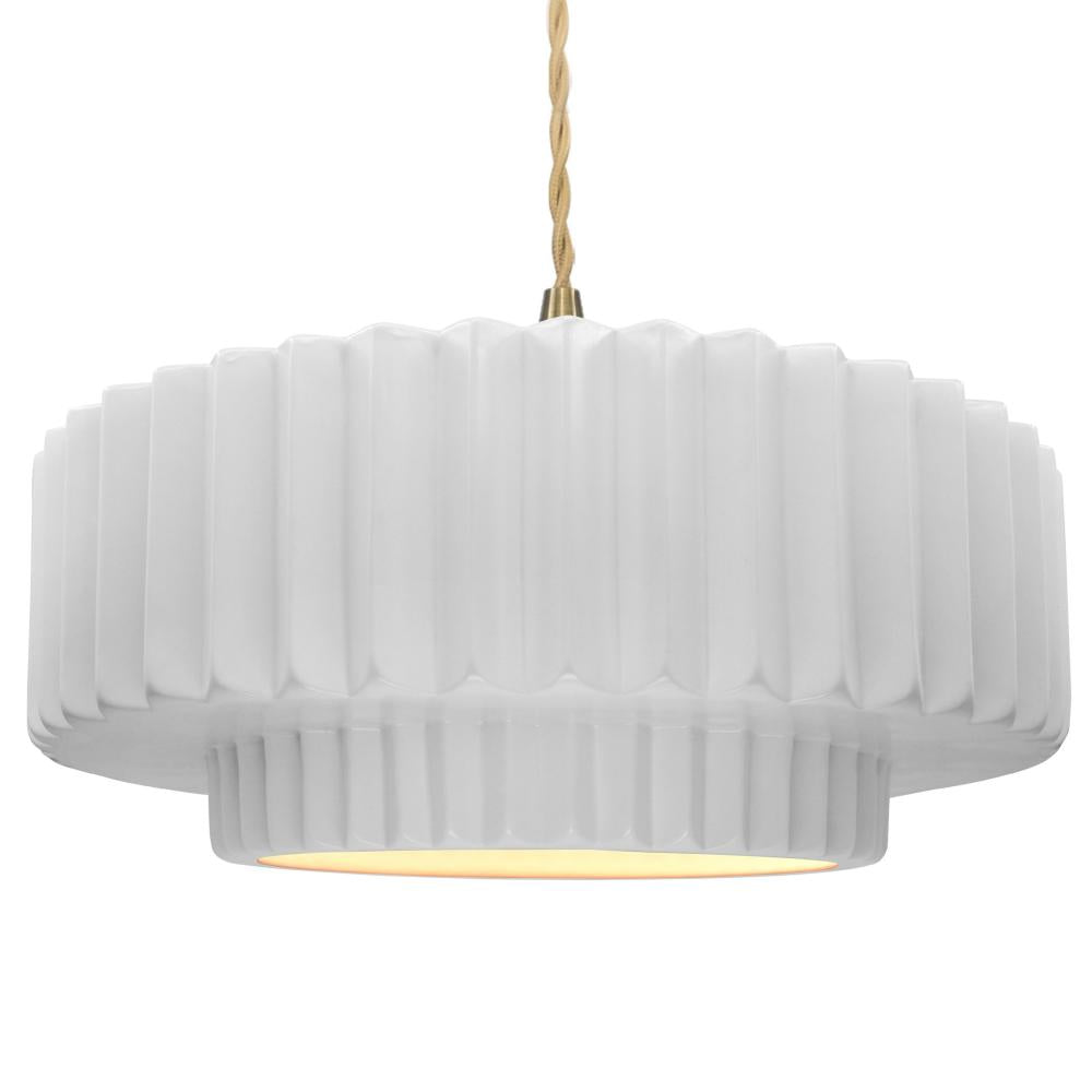 Justice Design Group RADIANCE CER-6555-WHT-BRSS-BEIG-TWST Pendant - Gloss White