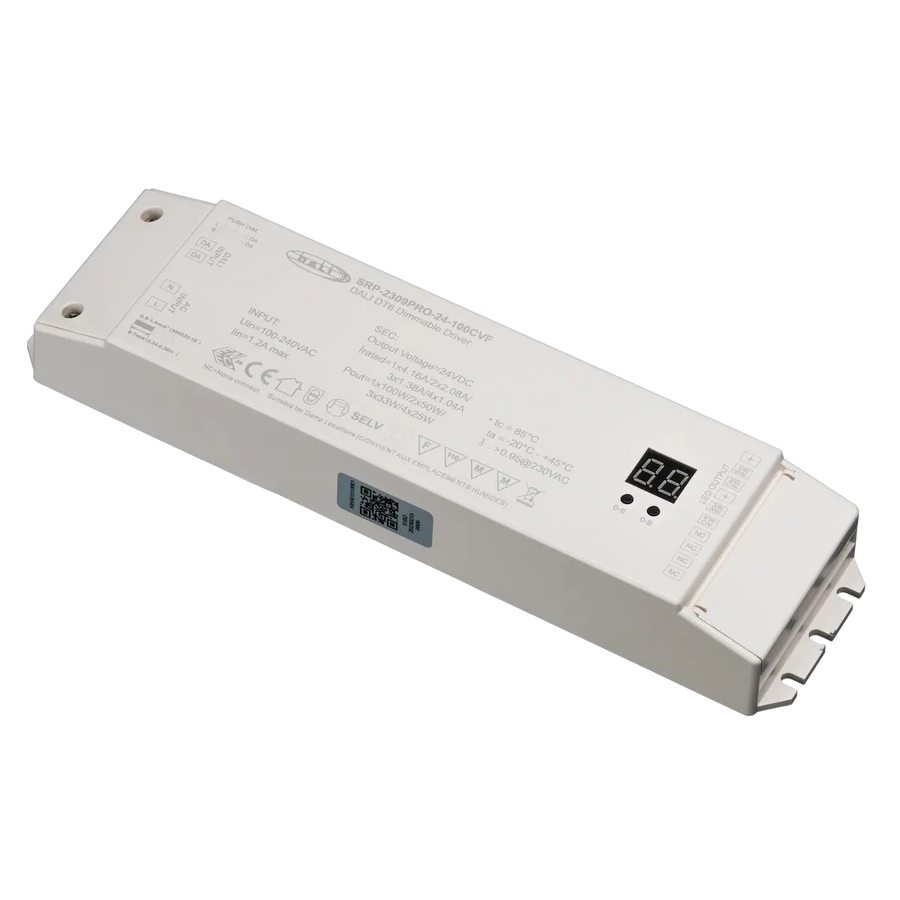 DALI-2 Certified DT8 100W 24VDC CV Dimmable LED Driver + 4-Channel Decoder
