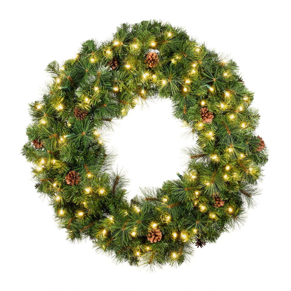 36" Wreath with Pinecones and 5mm LEDs at 3000K