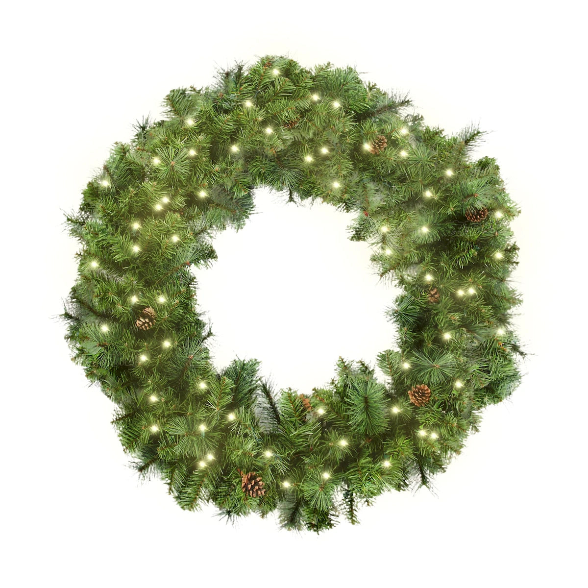 48" Wreath with Pinecones and 5mm LEDs at 3000K