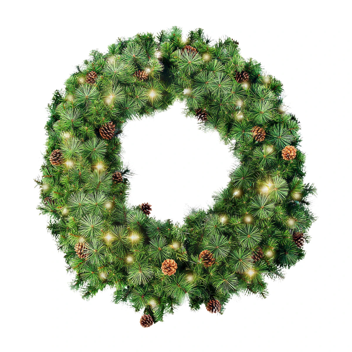 60" Wreath with Pinecones and 5mm LEDs at 3000K