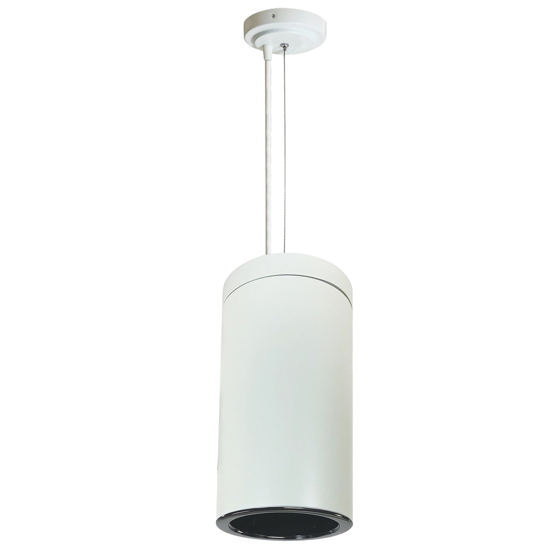 Nora Lighting 6" Sapphire III Cable Mount White Cylinder, Matte Powder White Reflector/Matte Powder White Flange, 120-277; 0-10V Dimming, 5500lm / 58W, 3500K, Flood Optic – NYLS3-6C1L635FC12WWW