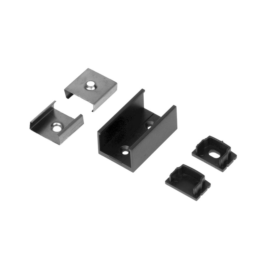 Accessory 5-Pack for GT Bundles - Black Finish: End Cap w/hole, End Cap w/o hole, Mounting Clips, 180 Degree Splicing Strip