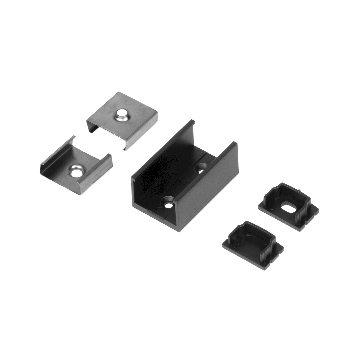 Accessory 5-Pack for GT Bundles - Black Finish: End Cap w/hole, End Cap w/o hole, Mounting Clips, 180 Degree Splicing Strip