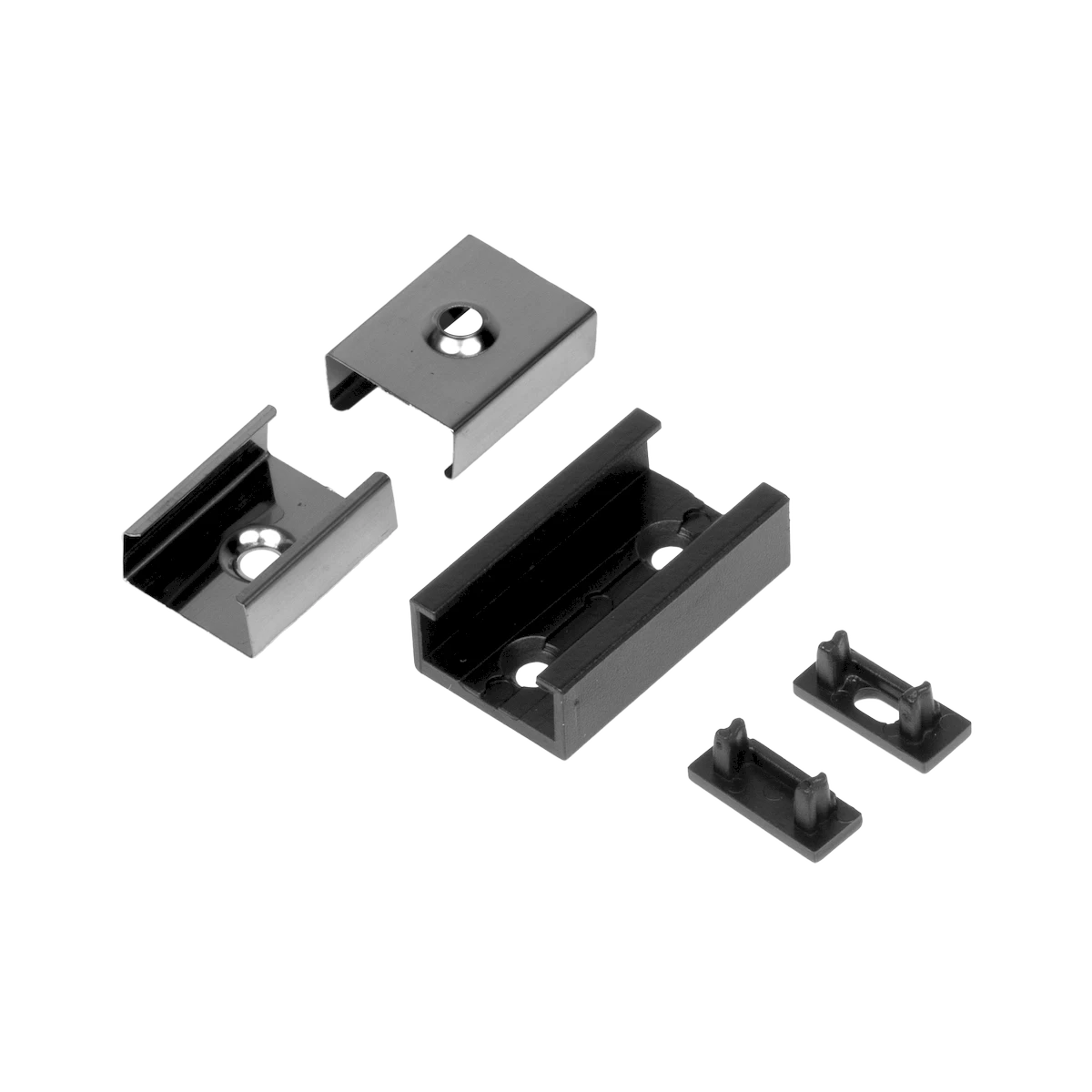 Accessory 5-Pack for Unviersal Mini Bundles - Black Finish: End Cap w/hole, End Cap w/o hole, Mounting Clips