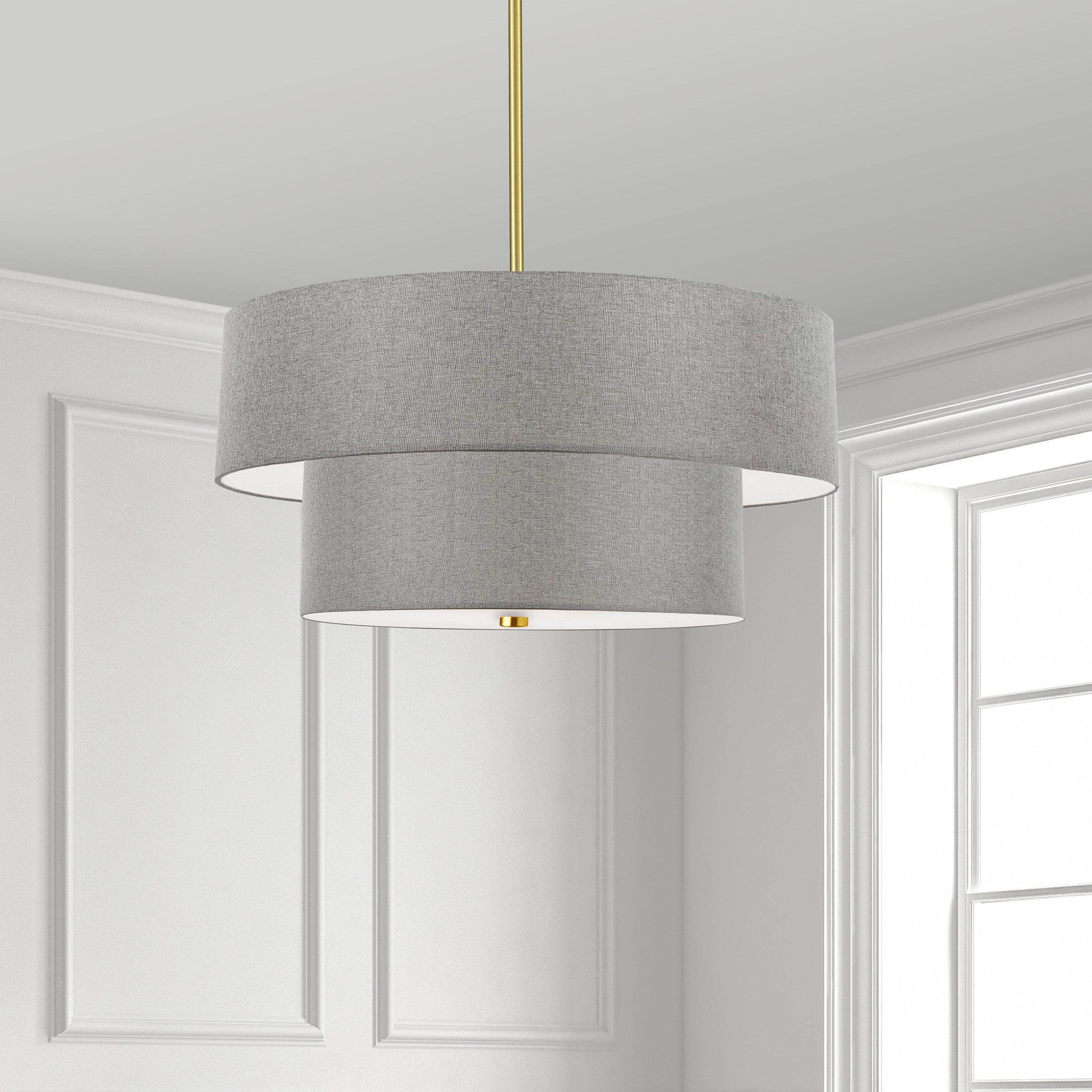 Dainolite Everly - 571-224P-AGB-GRY - 4 Light 2 Tier Pendant, Aged Brass with Grey Shade - Aged Brass